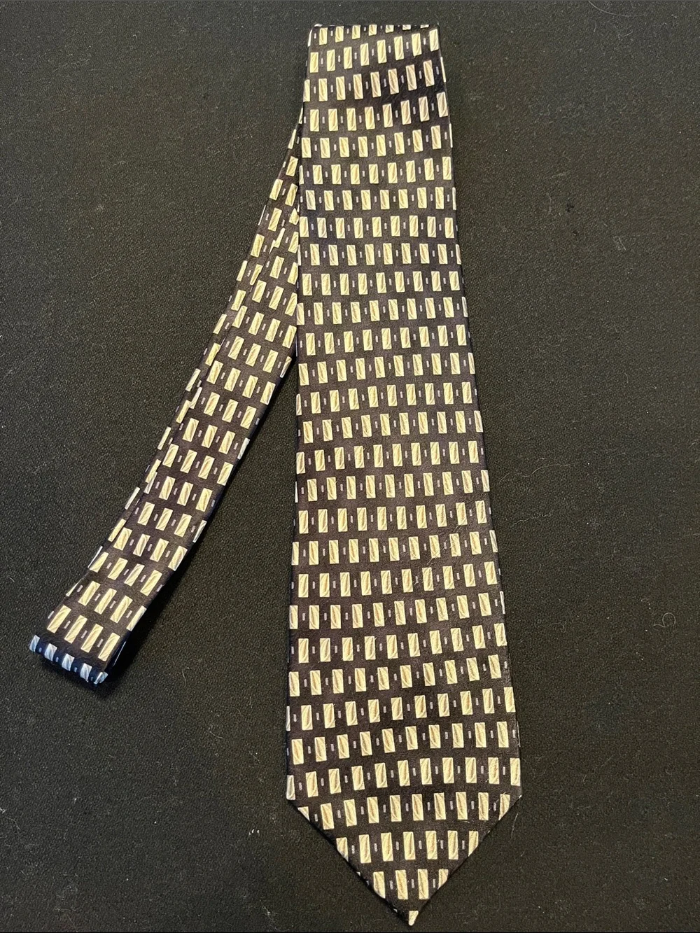 Pierre Cardin Black Tie with Gold Rectangular Pattern